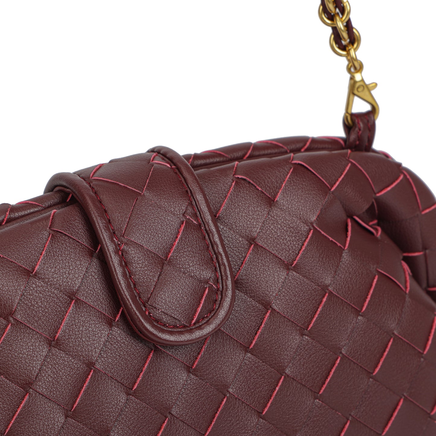 Modern Grace Cloud Bag | Burgundy Woven Leather Shoulder & Clutch Bag