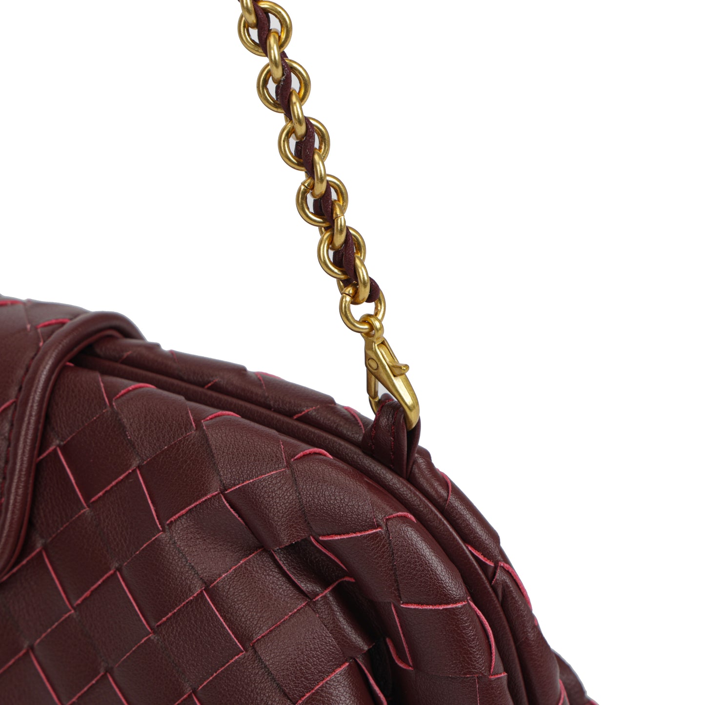 Modern Grace Cloud Bag | Burgundy Woven Leather Shoulder & Clutch Bag