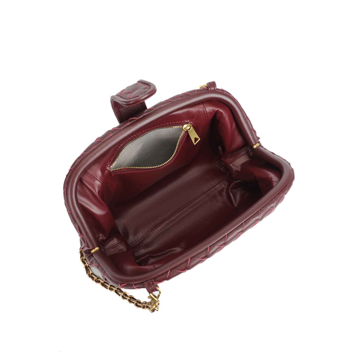 Modern Grace Cloud Bag | Burgundy Woven Leather Shoulder & Clutch Bag