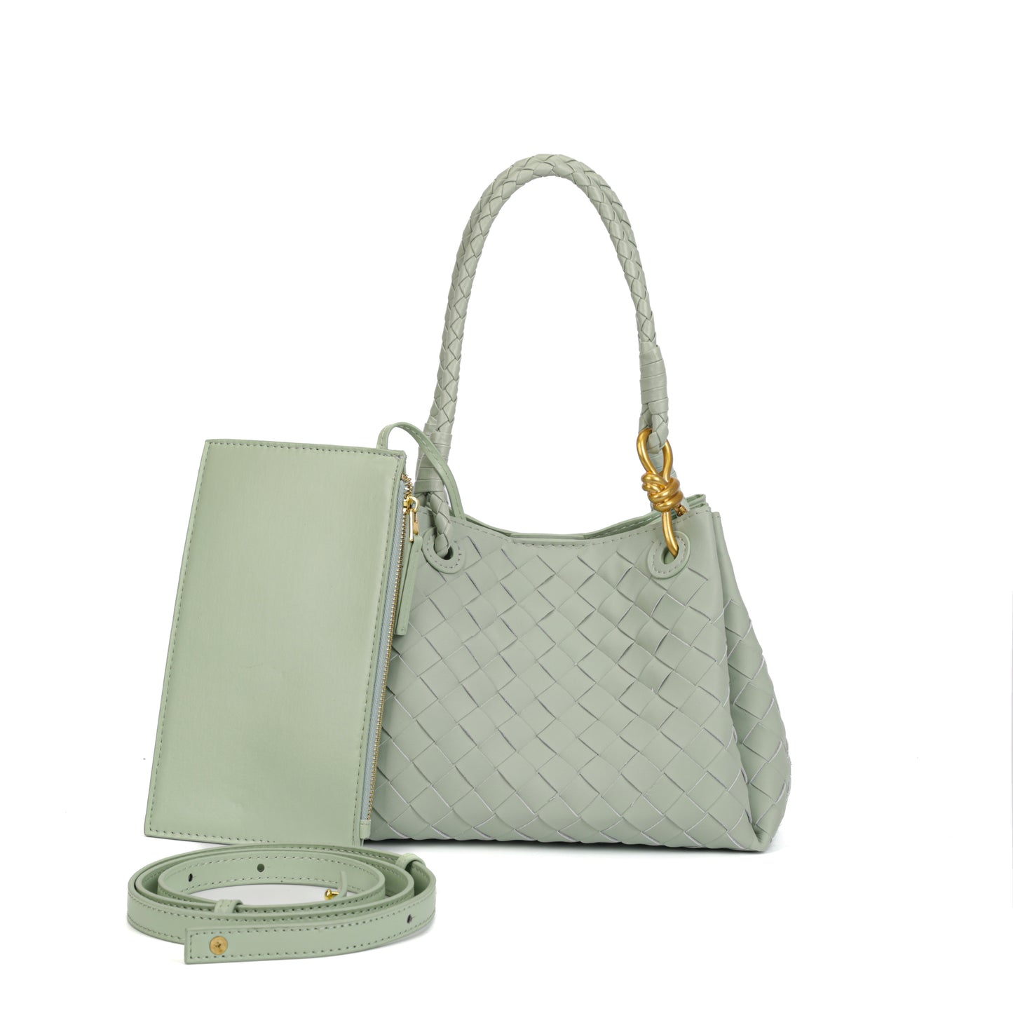 Modern Grace Mini Parachute bag | Sage Green Woven Shoulder Bag