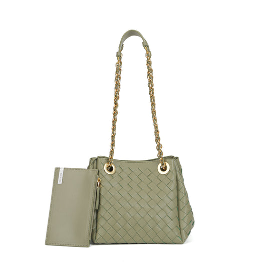 Modern Grace Chain Bag | Avocado Green Woven Calfskin Handbag&Shoulder