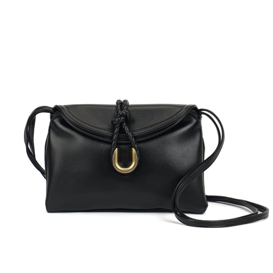 Modern Grace Niche Luxury Style Black Leather Crossbody & ClutchBag