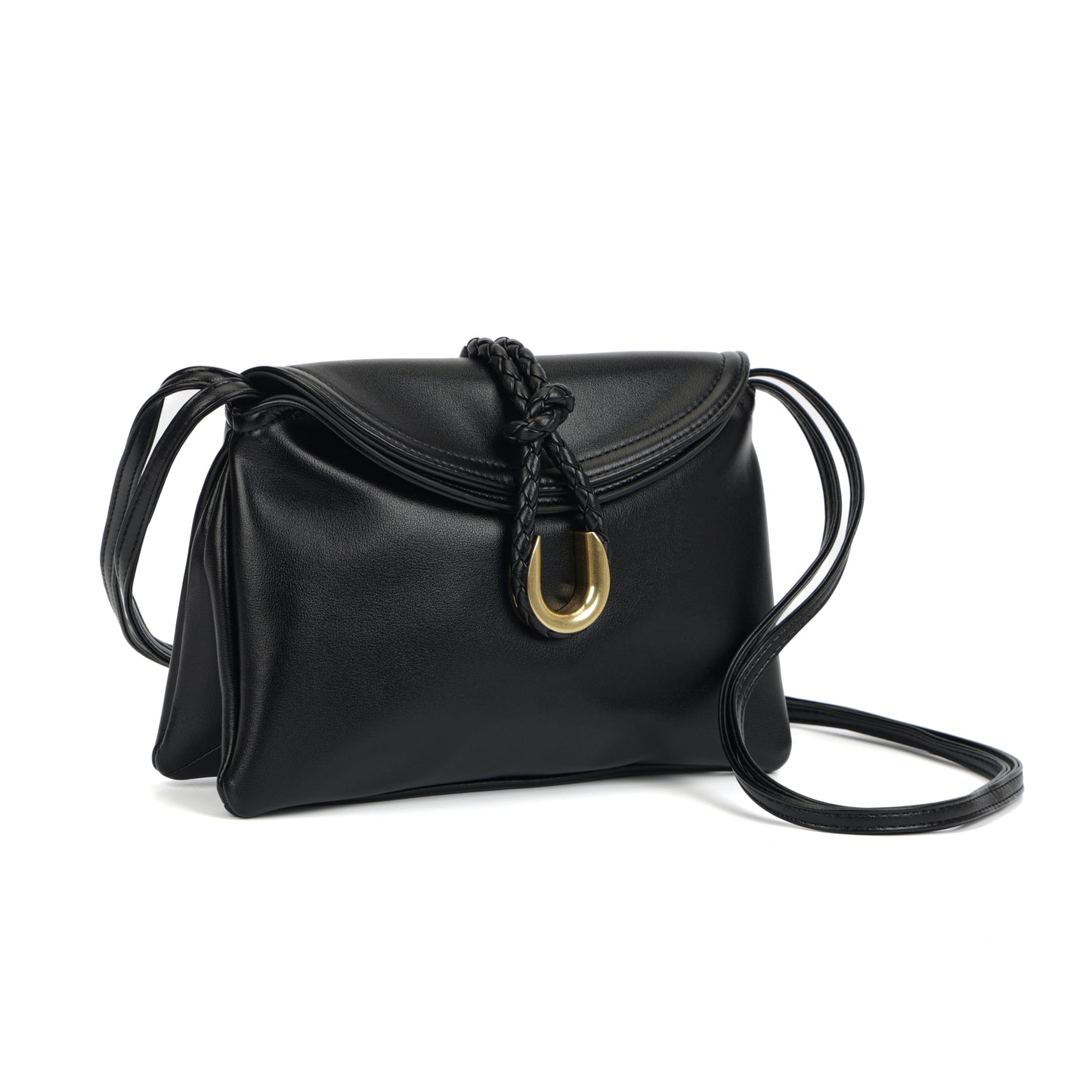 Modern Grace Niche Luxury Style Black Leather Crossbody & ClutchBag