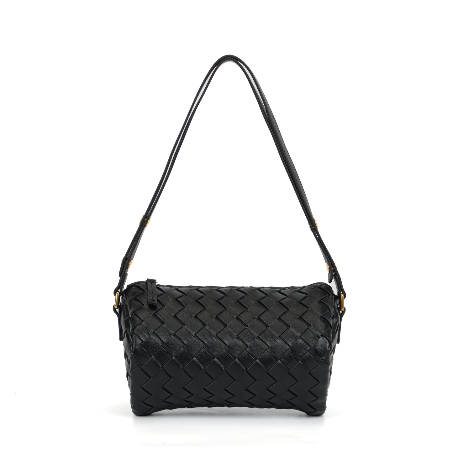 Modern Grace Woven Leather Pillow Bag | Black Mini Cowhide Shoulder