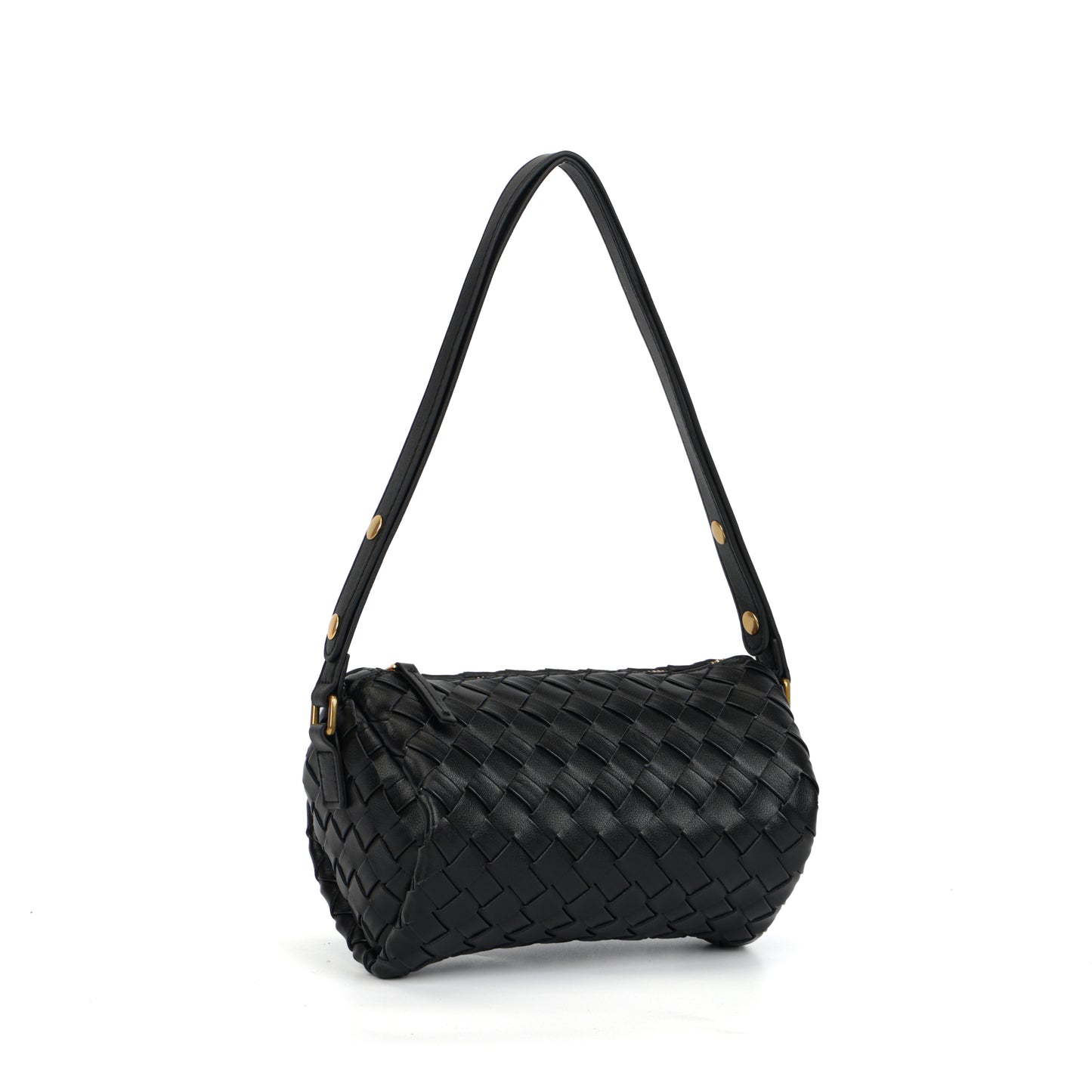 Modern Grace Woven Leather Pillow Bag | Black Mini Cowhide Shoulder