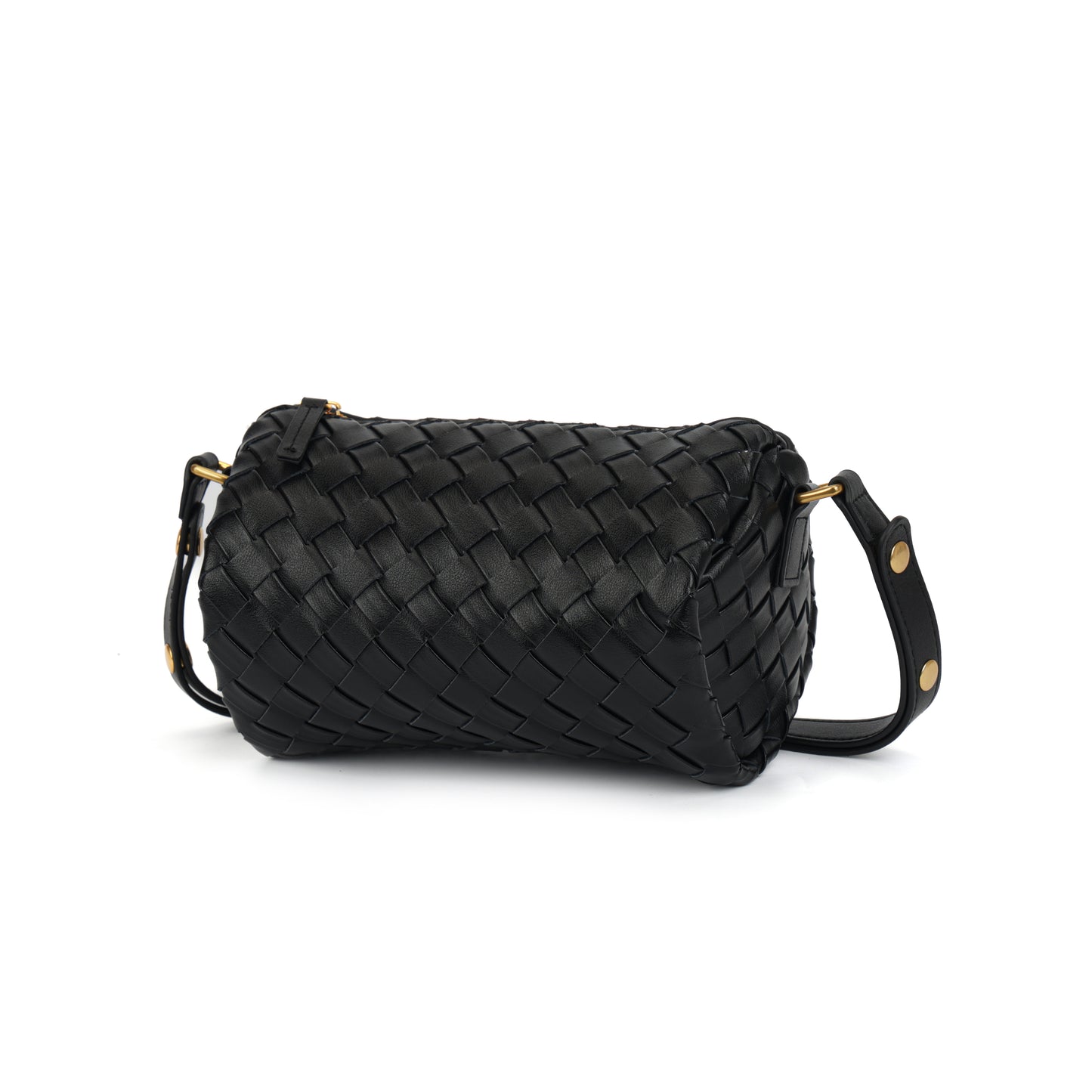 Modern Grace Woven Leather Pillow Bag | Black Mini Cowhide Shoulder