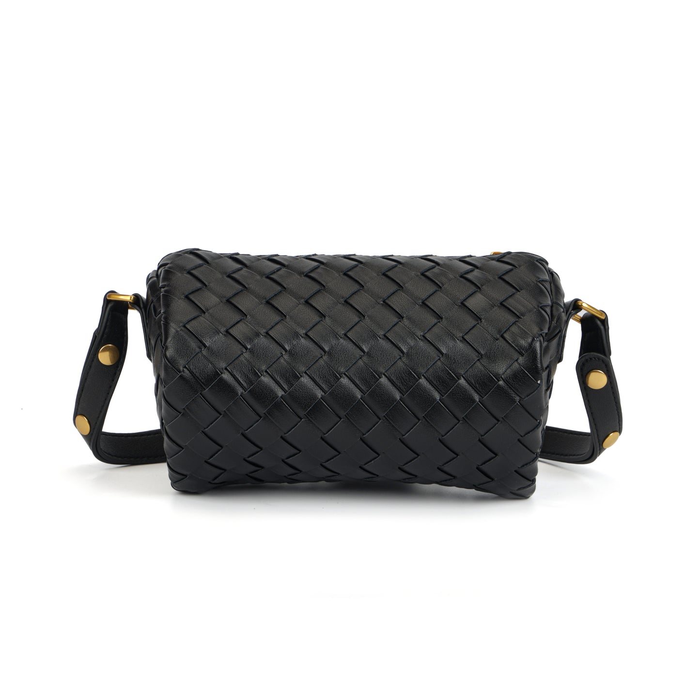 Modern Grace Woven Leather Pillow Bag | Black Mini Cowhide Shoulder