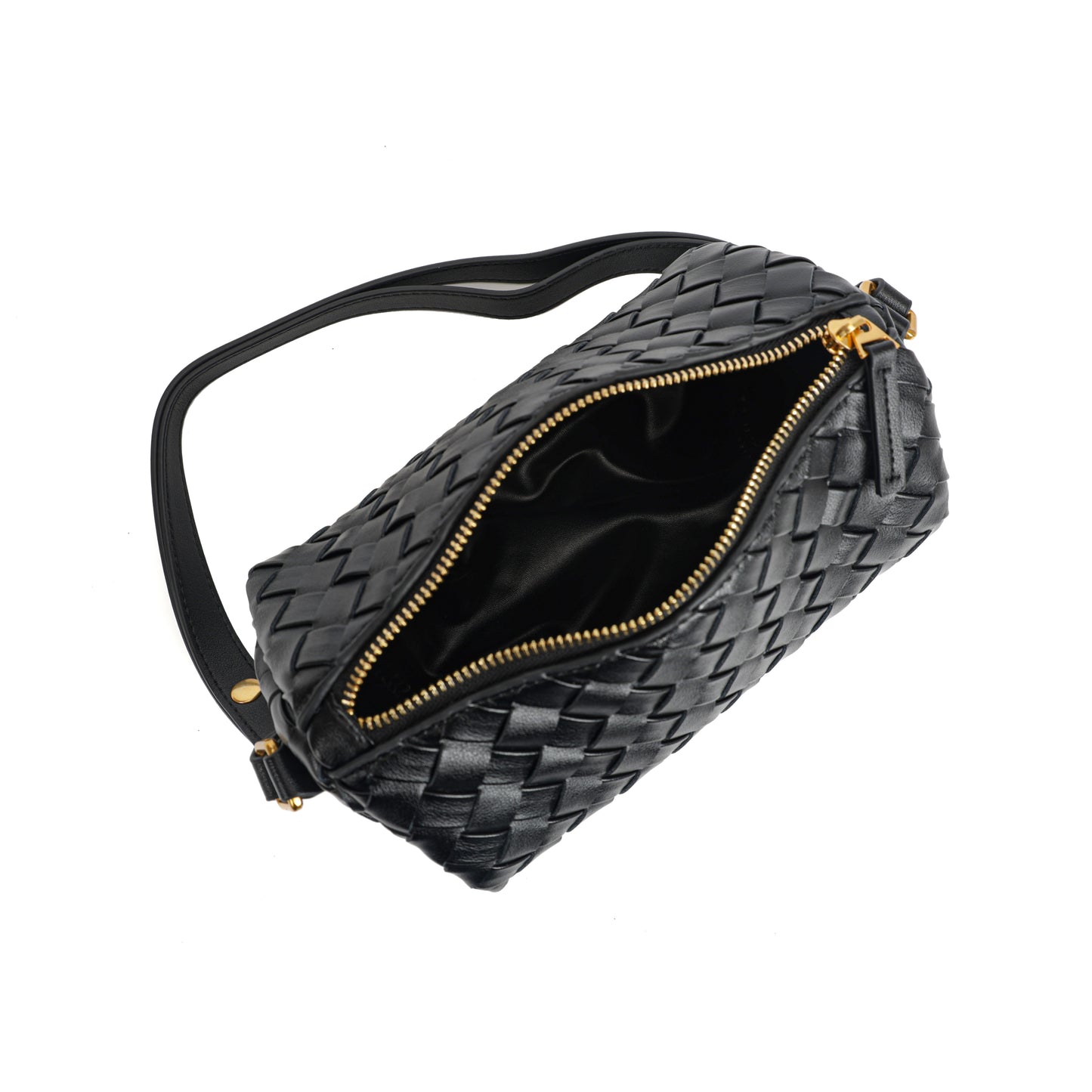 Modern Grace Woven Leather Pillow Bag | Black Mini Cowhide Shoulder