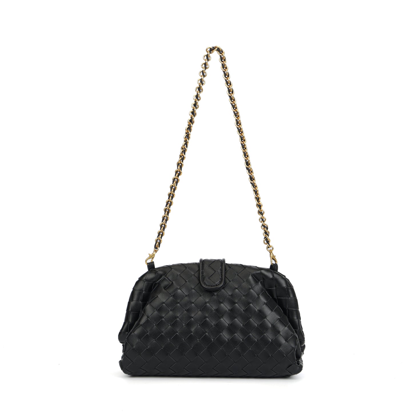 Modern Grace Cloud Bag | Black Woven Leather Shoulder & Clutch Bag