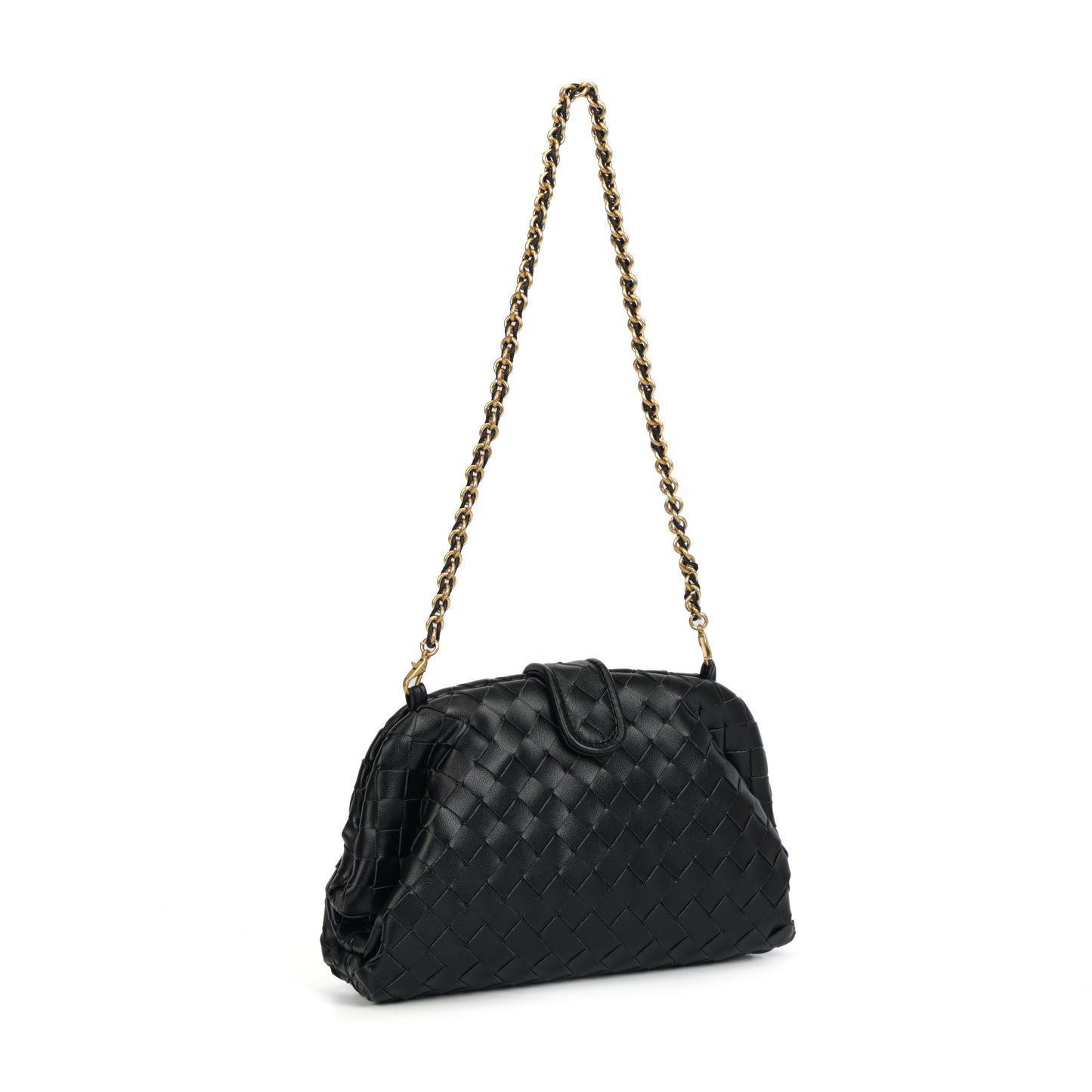 Modern Grace Cloud Bag | Black Woven Leather Shoulder & Clutch Bag