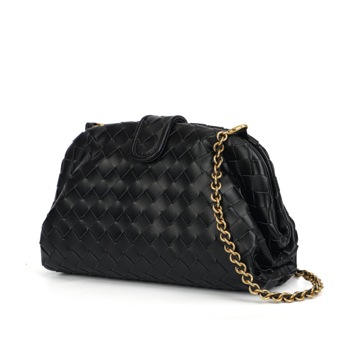 Modern Grace Cloud Bag | Black Woven Leather Shoulder & Clutch Bag