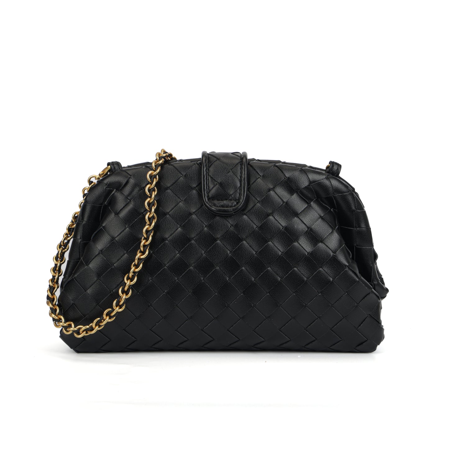 Modern Grace Cloud Bag | Black Woven Leather Shoulder & Clutch Bag