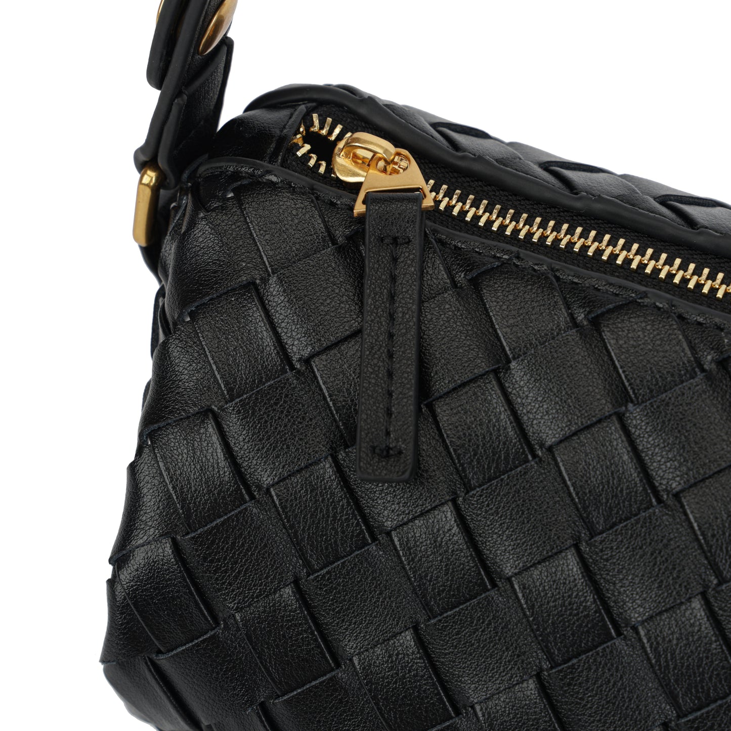 Modern Grace Woven Leather Pillow Bag | Black Mini Cowhide Shoulder