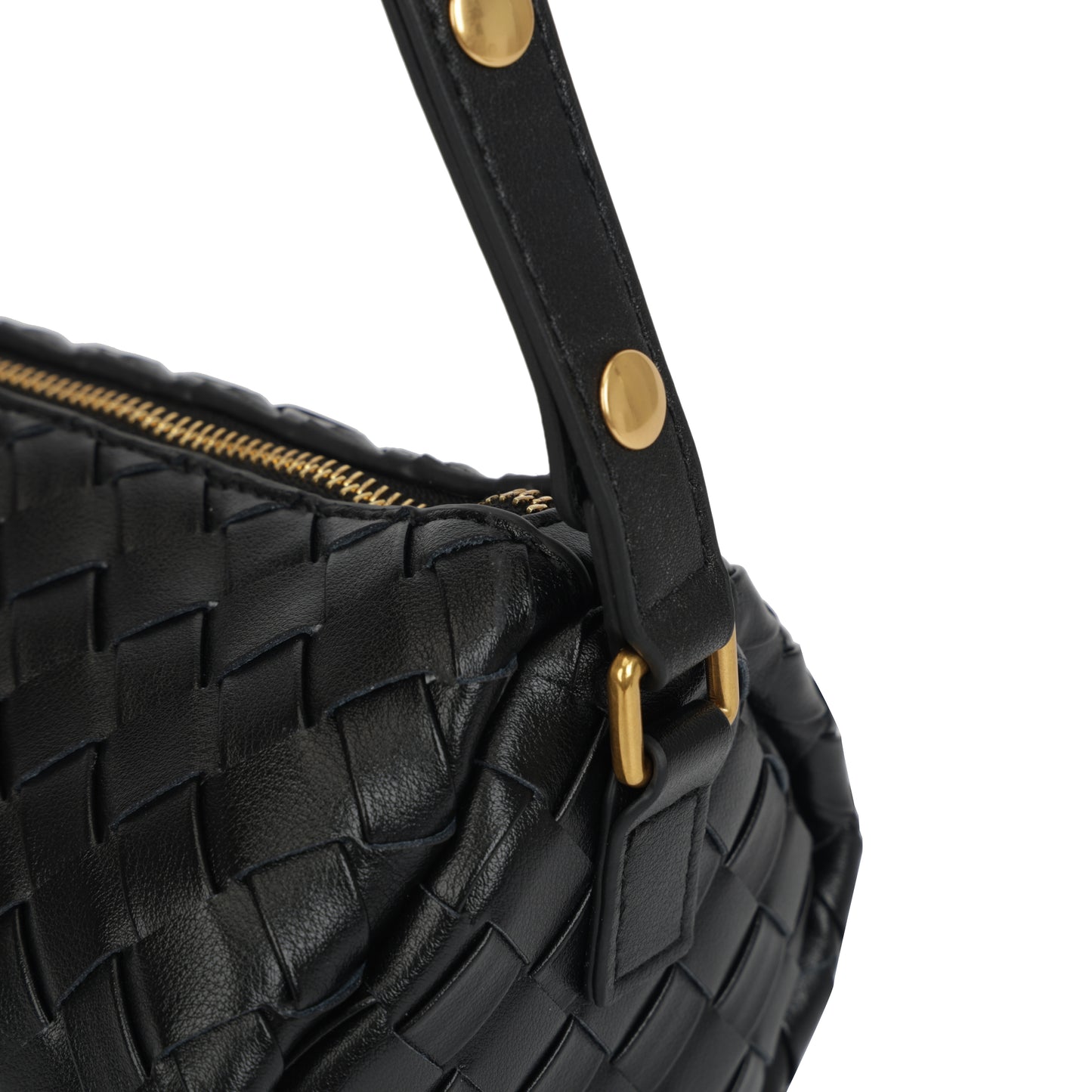 Modern Grace Woven Leather Pillow Bag | Black Mini Cowhide Shoulder