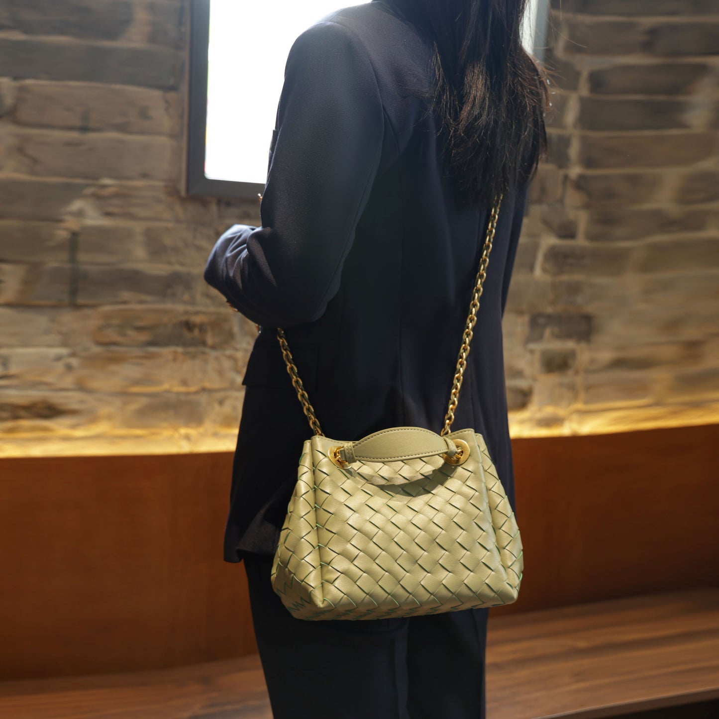 Modern Grace Chain Bag | Avocado Green Woven Calfskin Handbag&Shoulder