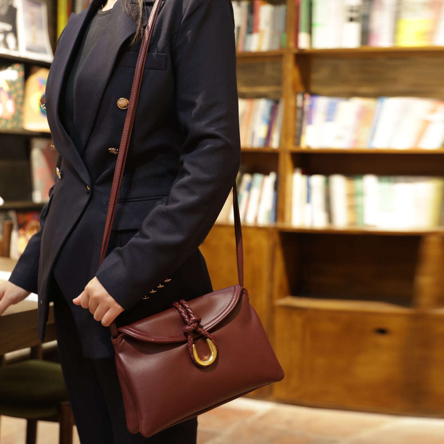 Modern Grace Niche Luxury Style Burgundy Leather Crossbody & ClutchBag