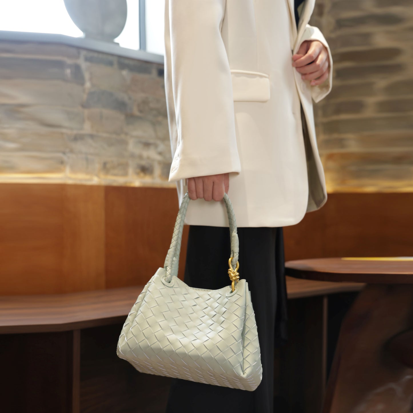 Modern Grace Mini Parachute bag | Sage Green Woven Shoulder Bag