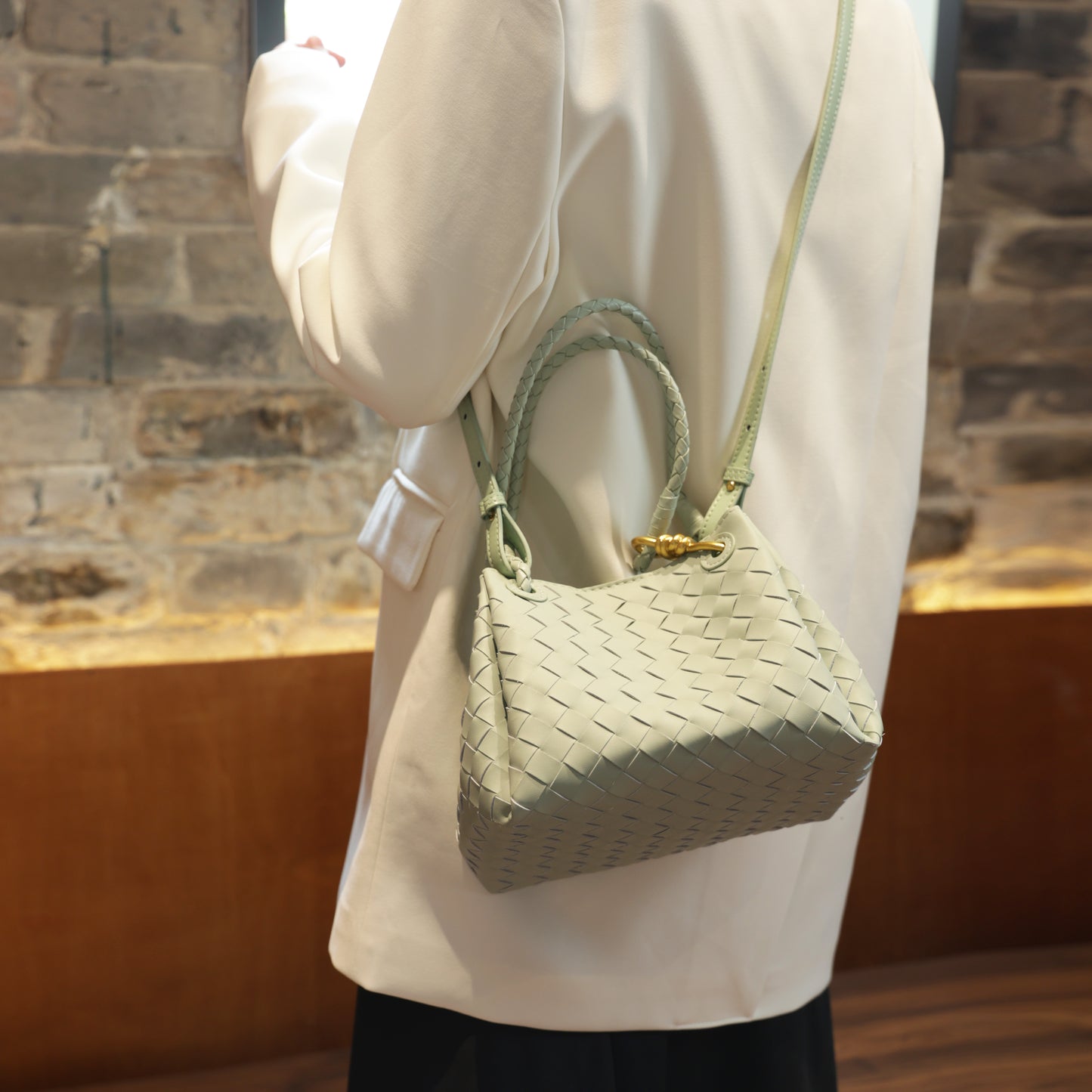 Modern Grace Mini Parachute bag | Sage Green Woven Shoulder Bag