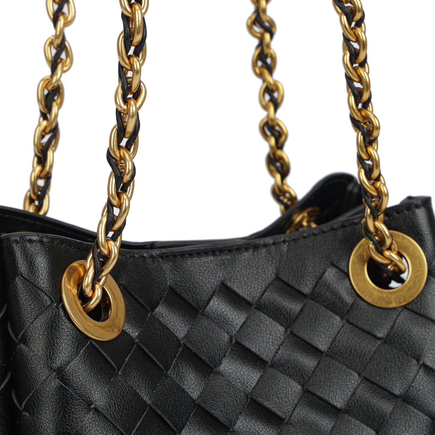 Modern Grace Chain Bag | Classic Black Woven Calfskin Handbag&Shoulder